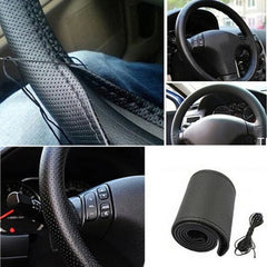 Steering Wheel Cover Faux Leather 38cm DIY Stitching close-up view