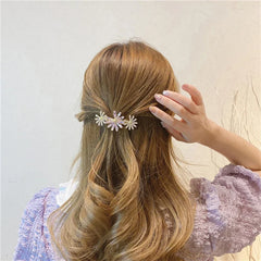 Korean Style Crystal Daisy Flower Hair Clip Spring Clip High-end Women's Back of Head Half-tied Hairpin Alloy Hair Accessories