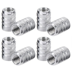 DSYCAR 4Pcs Silver Car Tire Valve Stems Cap Knurling Style Tire Valve Cap Aluminum Tir close-up view