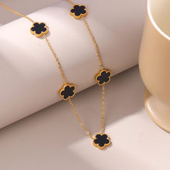 14K Gold Plated Stainless Steel Necklace Woman Five Leaf Petals Double Sided Necklaces for Women Pen