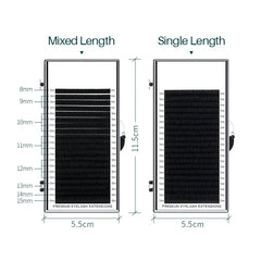20 Rows Faux Individual Eyelash Extensions | Professional Soft Black Thin Tape Lashes close-up view
