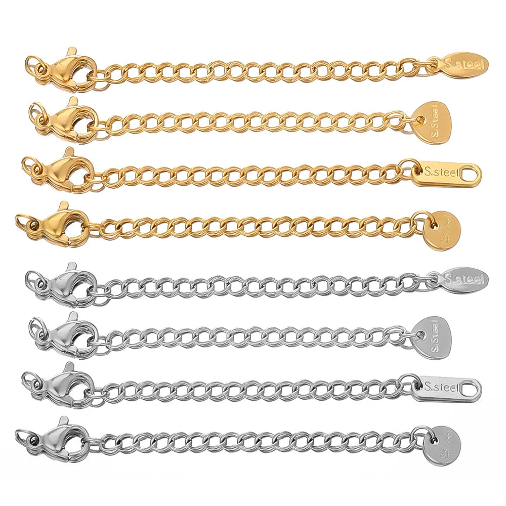 10pcs Stainless Steel Extension Chains with Lobster Clasps | DIY Jewelry Findings