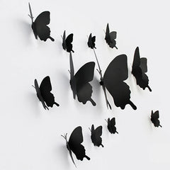 12Pcs/set 3D Black Pteris Butterfly Wall Sticker Set | Magnetic Decorations close-up view