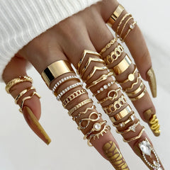 30Pcs Bohemian Geometric Knuckle Rings Set For Women Gold Silver Color Finger Ring Girls Fashion Par