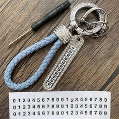 Leather Braided Keychain with Phone Number Card | Anti-Lost Car Key Holder detail view