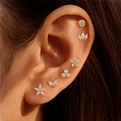 6PCS Shiny Crystal Crown Zircon Flower Stud Earrings Sets For Women Geometry Round Ear Stud Trendy C