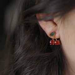 2024 Red Cherry Leaf Crystal Zircon Stud Earrings