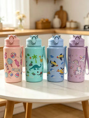 1 Piece 500ml (19 fl oz) Cartoon Printed Straw Cup, Summer Plastic Water Bottle, BPA alternate view