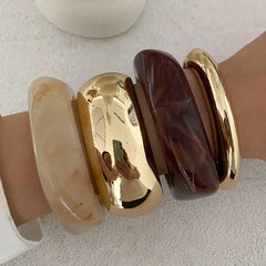 IngeSight.Z Vintage Irregular Resin Wide Bangle Bracelet Women Punk Geometric Wide Metal detail view