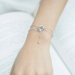 925 Sterling Silver Aquamarine Bracelet | Elegant Double Charm Bracelet for Women detail view