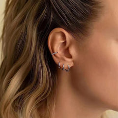 4 Pairs No Charms Stainless Steel Tiny Hoop Earrings Simple Silver/Gold Color Cirle E alternate view