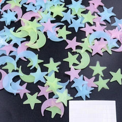 100pcs Glow in The Dark Moon and Star Stickers | Luminous Wall Ceiling Decor for Kids alternate view