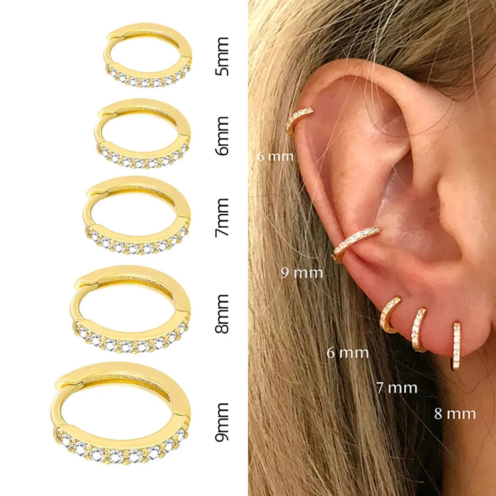 2PCS Stainless Steel Minimal Crystal Zirconia Hoop Earrings Gold Silver Color Small Huggie Cartilage
