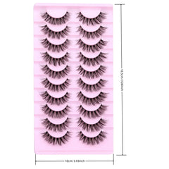 10 Pairs Natural Fluffy False Eyelashes | Wispy 3D Volume Strip Lashes with Clear Band close-up view