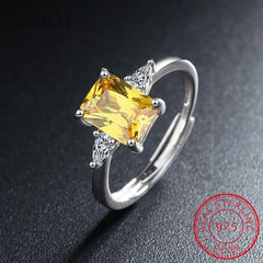 Emerald Cut Natural Yellow Citrine 925 Sterling Silver 3 Stone Ring for Women Rectang alternate view