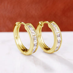 Huitan Classic Design Women Hoop Earrings Full with Princess Square CZ Simple and Ele alternate view
