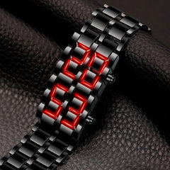 Fashion Mens Digital Lava Wrist Watch Men Black Full Metal Red Blue LED Display Watches detail view