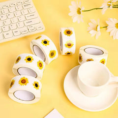 Sunflower Stickers Roll | 100-500PCS Small Labels for Packaging and Decor close-up view