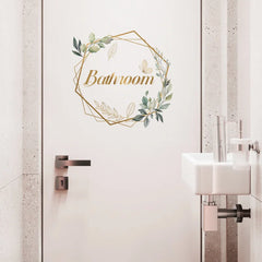 Green Plant Toilet Door Sticker Golden Letter Removable Self-adhesive Waterproof PVC Bathroom Decora