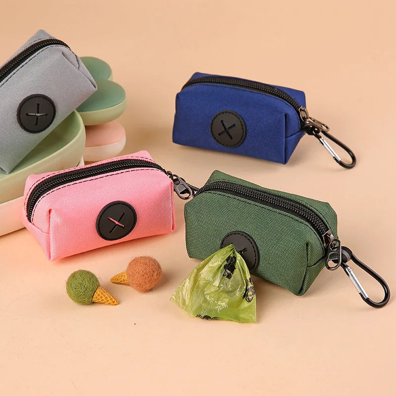 Canvas Dog Poop Bag Holder, Outdoor Pet Waste Bag Dispenser with Carabiner Clip, Animal Waste Collec