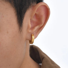 Totem Hoop Earrings for Men and Teens | Hypoallergenic Stainless Steel Huggies close-up view