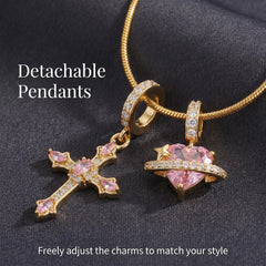 Heart Cross Pendant Necklace for Women Stainless Steel Necklace 14K Gold Plated Snake Ch detail view