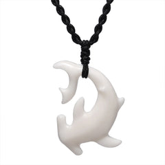 Tribal Hammerhead Shark Bone Pendant Necklace | Hand Carved Maori Amulet Jewelry detail view