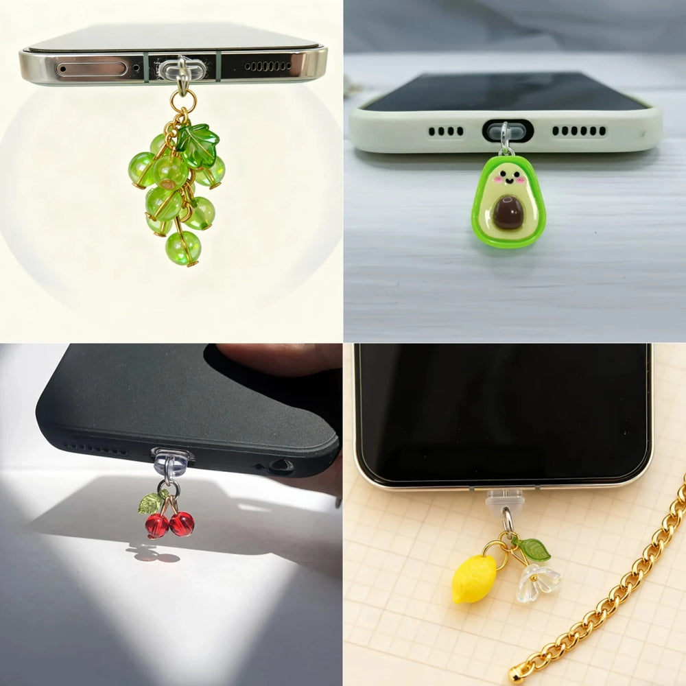 Universal Fruit-Themed Phone Dust Plug, Lemon, Grape, Cherry, Avocado-Shaped Interface Dust-Proof De