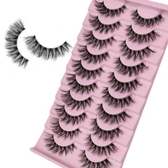 10 Pairs Natural Fluffy False Eyelashes Wispy Lashes | 3D Volume Strip Lashes D Curl alternate view
