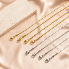Stainless Steel Gold Square Snake Chain Necklace | Unisex Minimalist Jewelry close-up view