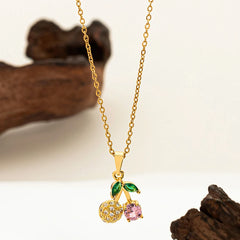 ANENJERY 316L Stainless Steel Fruit Pendant Necklace | Simple Fashion Jewelry for Wome close-up view