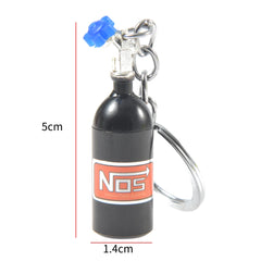 NOS Bottle Keychain Keyring | Metal Pill Box Stash Container for Car Keys close-up view