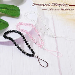Crystal Beads Phone Charm Phone Lanyard Strap Hand Wrist Lanyard Strap Ladies Anti-Los close-up view