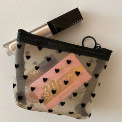 Women Black Mesh Coin Wallet Purse | Small Transparent Organizer Pouch