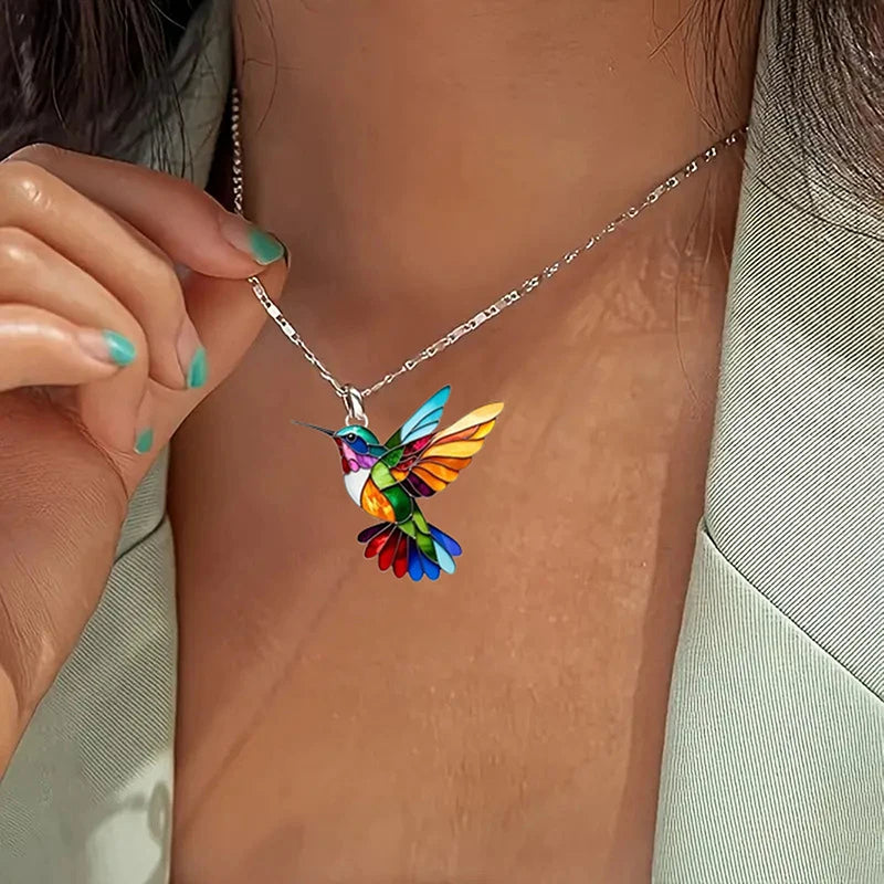 1PC Acrylic Hummingbird 2D Bird Shape Necklace for Women Girls Neck Charms Spring Summer Jewelry Gif