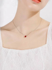 Silver Plated Red Zircon Heart Pendant Necklace | Women's Charm Jewelry close-up view