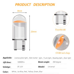 2/10pcs W5W 194 T10 Glass Housing Cob LED Car bulb 3000K 6000K White Blue Red Wedge Lice detail view