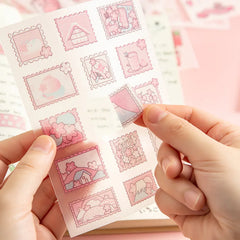 Cute Pink PET Sticker Pack for Scrapbooking and Journaling | 4 Sheets Kawaii Decorativ close-up view