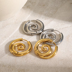 Designer Style Personality Twist Spiral Hoop Earrings Stainless Steel Mosquito Coil Shap detail view