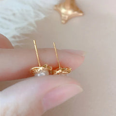 Upscale 14k Gold Jewelry Real Gold Earrings Zircon Pearl Twist Luxury Stud Earrings for detail view