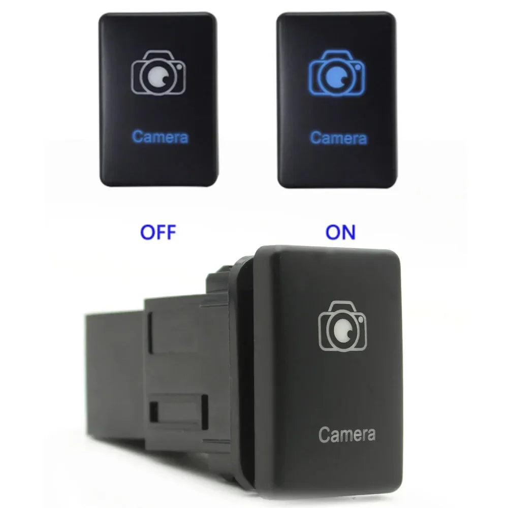 Blue LED Light Car Front Camera Switch Push Button with Wire for Toyota