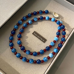 Light Luxury Natural Stone Bead chain Blue Agate Stone Short Necklace 2025 Trendy Jewelr detail view