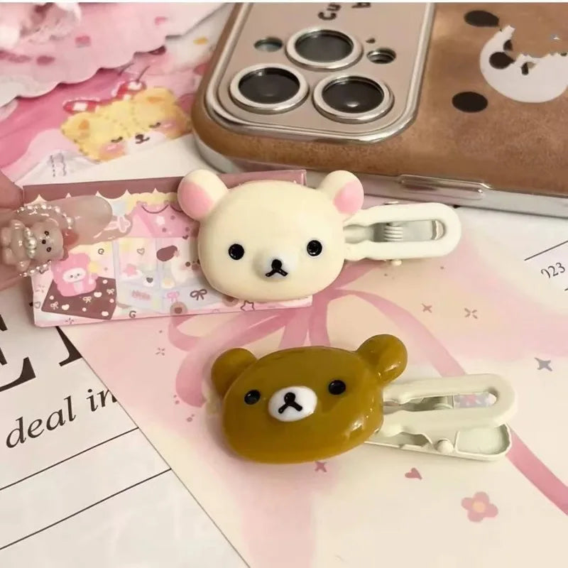2pcs Cute Bear Hair Clips Plastic Hairpins with Duck Beak Design for Little Girls Women Sweet & Fres