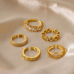 Zircon Geometric Heart Rings For Women Stainless Steel Gold Color Wedding Ring Luxury alternate view