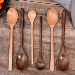 Long Handle Wooden Spoon Set | Natural Wood Soup Scoop for Cooking and Stirring detail view