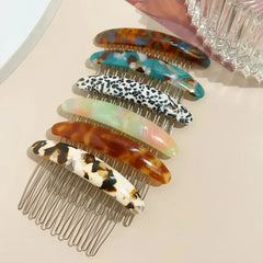 1/2pcs Acetate Metal Hair Combs Clips for Women Girls Side Bangs Upside-down Hairpins close-up view