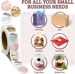 500pcs Thank You Stickers for Small Business | Floral Gift Packaging Seal Labels close-up view
