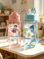 1 Piece 500ml (19 fl oz) Cartoon Printed Straw Cup, Summer Plastic Water Bottle, BPA alternate view
