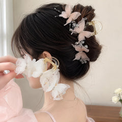 Sheer Butterfly Hair Claw Clip Women Korean Style Pearl Rhinestone Fairycore Hair Grabber Girls Ladi