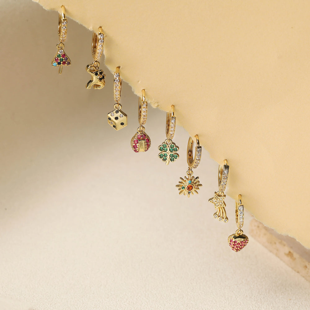 18K Gold Plated Brass Meteorite Sun Star Shaped Small Charm Pendant Earrings Copper Zircon Women's C